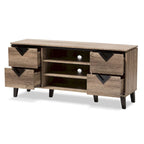 Meuble TV 4 tiroirs marron clair de 55 po, style contemporain, assemblage par 1 personne