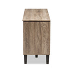 Meuble TV 4 tiroirs marron clair de 55 po, style contemporain, assemblage par 1 personne