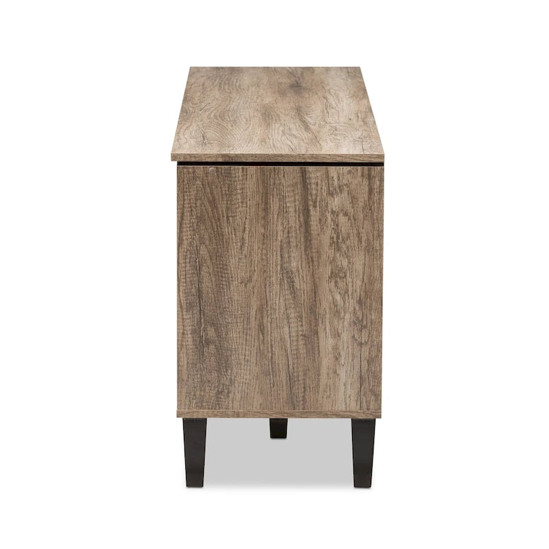 Meuble TV 4 tiroirs marron clair de 55 po, style contemporain, assemblage par 1 personne