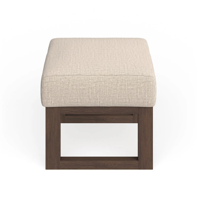 Beige Mid-Century Modern Ottoman Stool, Walnut Finish, Single Seat