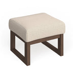Beige Mid-Century Modern Ottoman Stool, Walnut Finish, Single Seat
