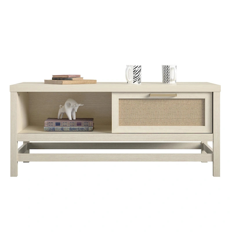 Ivory Oak Sliding Door Coffee Table, 2-Adult Assembly