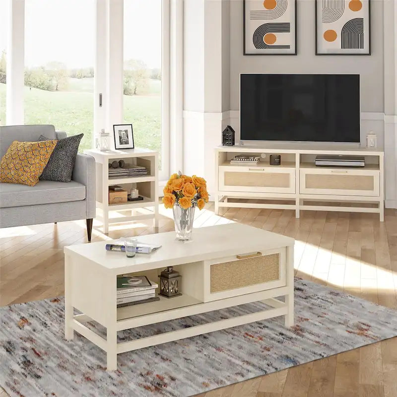 Ivory Oak Sliding Door Coffee Table, 2-Adult Assembly
