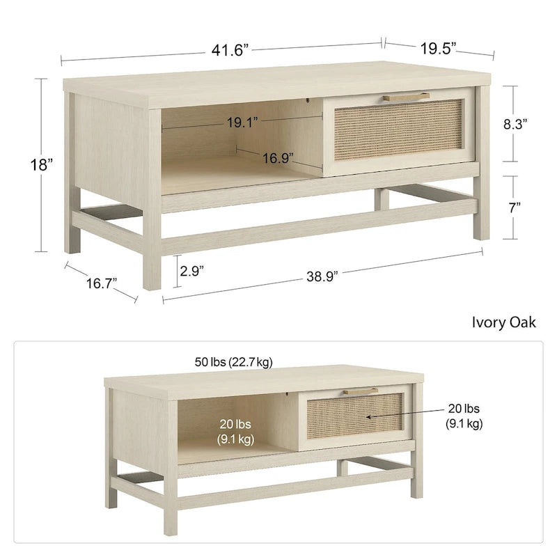 Ivory Oak Sliding Door Coffee Table, 2-Adult Assembly