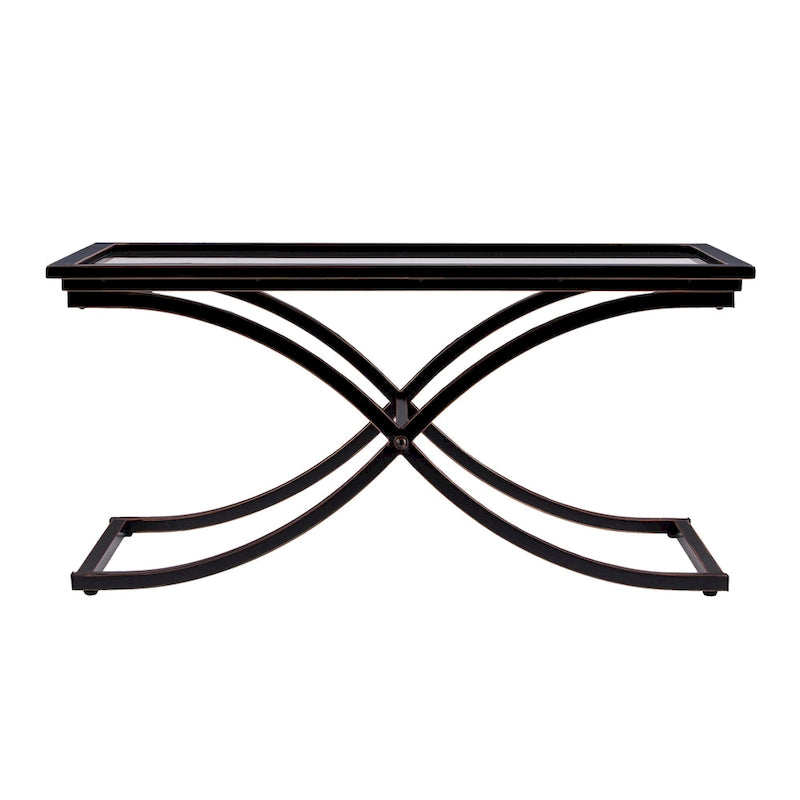 Table basse en verre à plateau en métal vieilli noir et cuivre, 1 personne