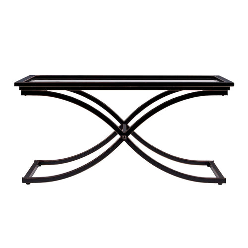 Black & Copper Distressed Metal Frame Glass Top Coffee Table, 1-Person