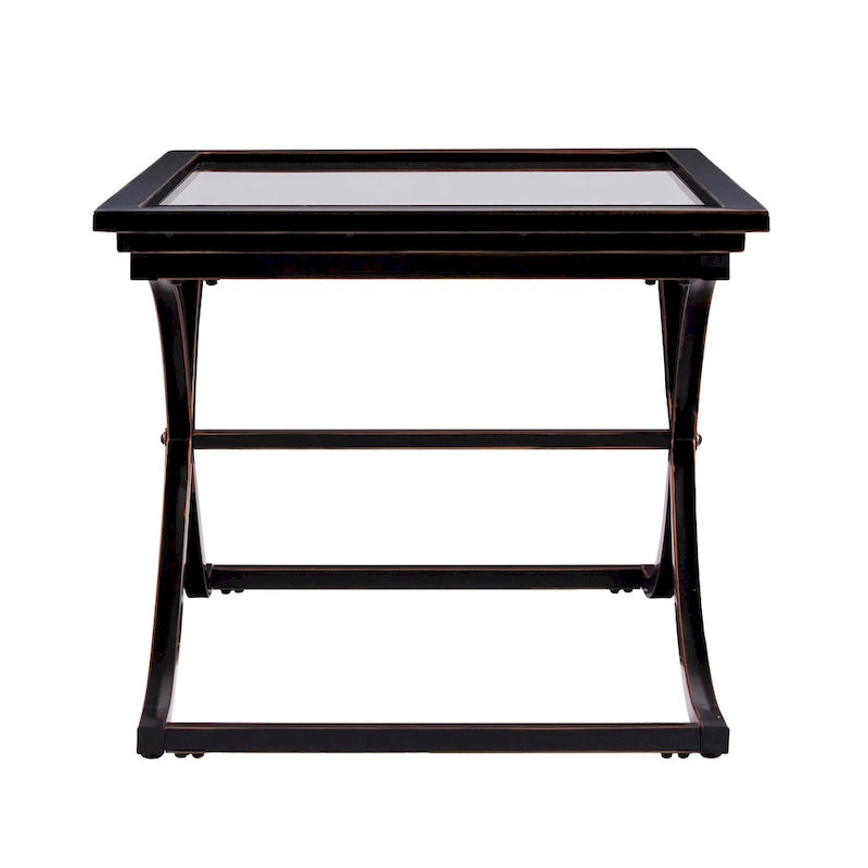 Table basse en verre à plateau en métal vieilli noir et cuivre, 1 personne