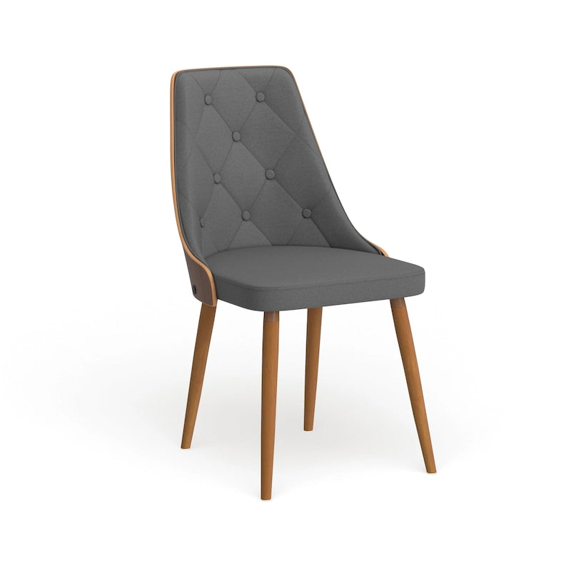 Chaise de salle à manger capitonnée en tissu gris / blanc / marron, style Mid-Century, à l'unité