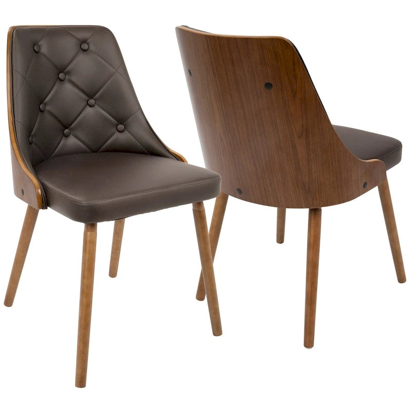 Grey / White / Brown Fabric Upholstered Dining Chair, Mid-Century Style, Single