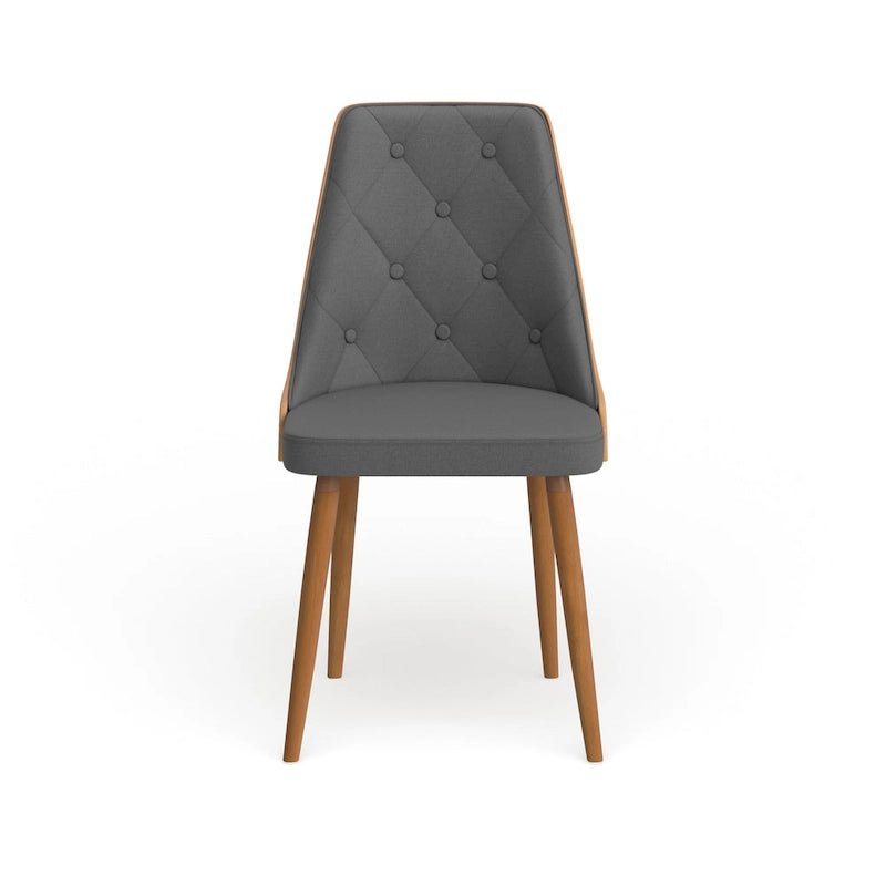 Chaise de salle à manger capitonnée en tissu gris / blanc / marron, style Mid-Century, à l'unité