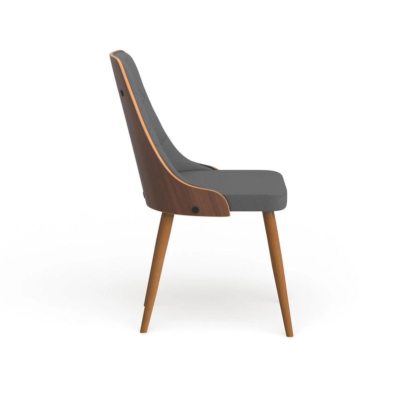 Chaise de salle à manger capitonnée en tissu gris / blanc / marron, style Mid-Century, à l'unité