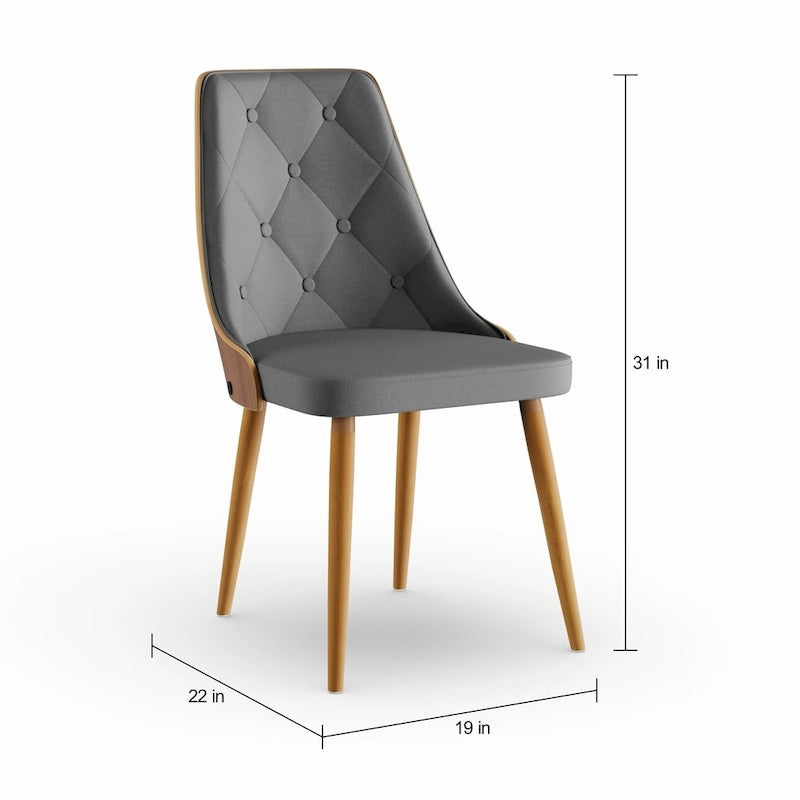 Chaise de salle à manger capitonnée en tissu gris / blanc / marron, style Mid-Century, à l'unité