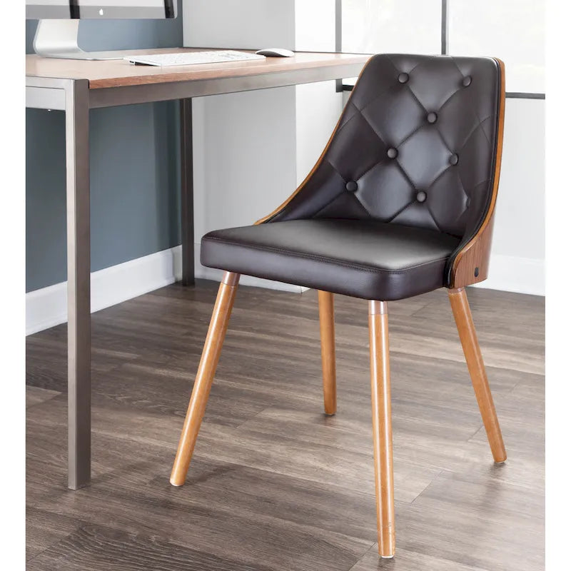 Chaise de salle à manger capitonnée en tissu gris / blanc / marron, style Mid-Century, à l'unité