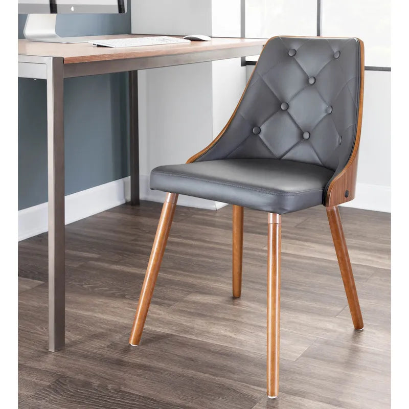 Chaise de salle à manger capitonnée en tissu gris / blanc / marron, style Mid-Century, à l'unité