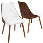 Chaise de salle à manger capitonnée en tissu gris / blanc / marron, style Mid-Century, à l'unité