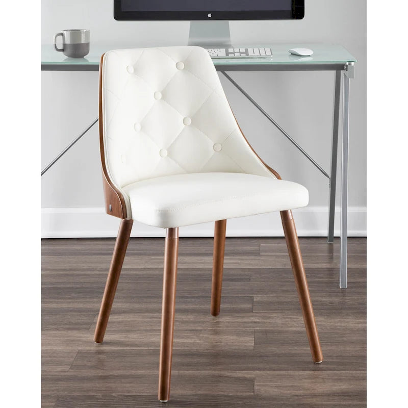 Chaise de salle à manger capitonnée en tissu gris / blanc / marron, style Mid-Century, à l'unité