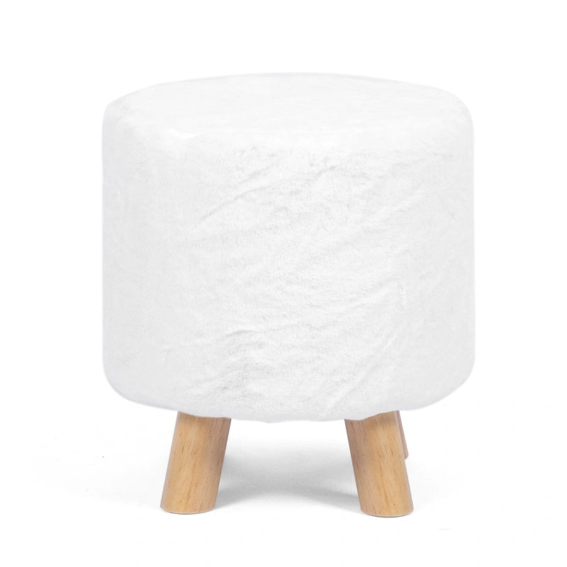 White / Green Round Upholstered Ottoman, Footrest / Extra Seat, 1-Person