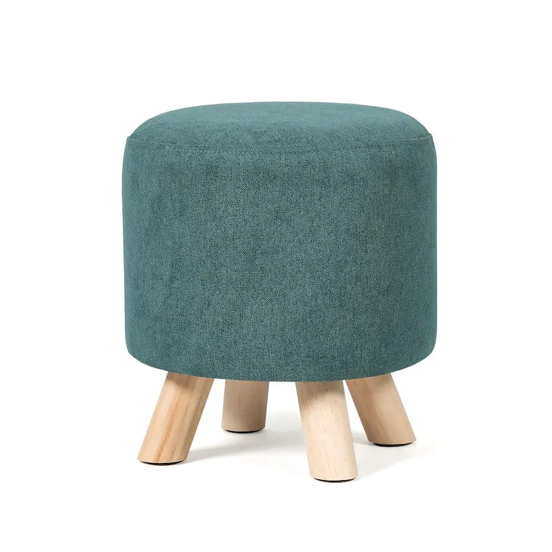 White / Green Round Upholstered Ottoman, Footrest / Extra Seat, 1-Person
