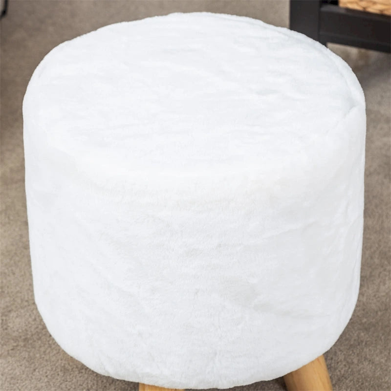 White / Green Round Upholstered Ottoman, Footrest / Extra Seat, 1-Person