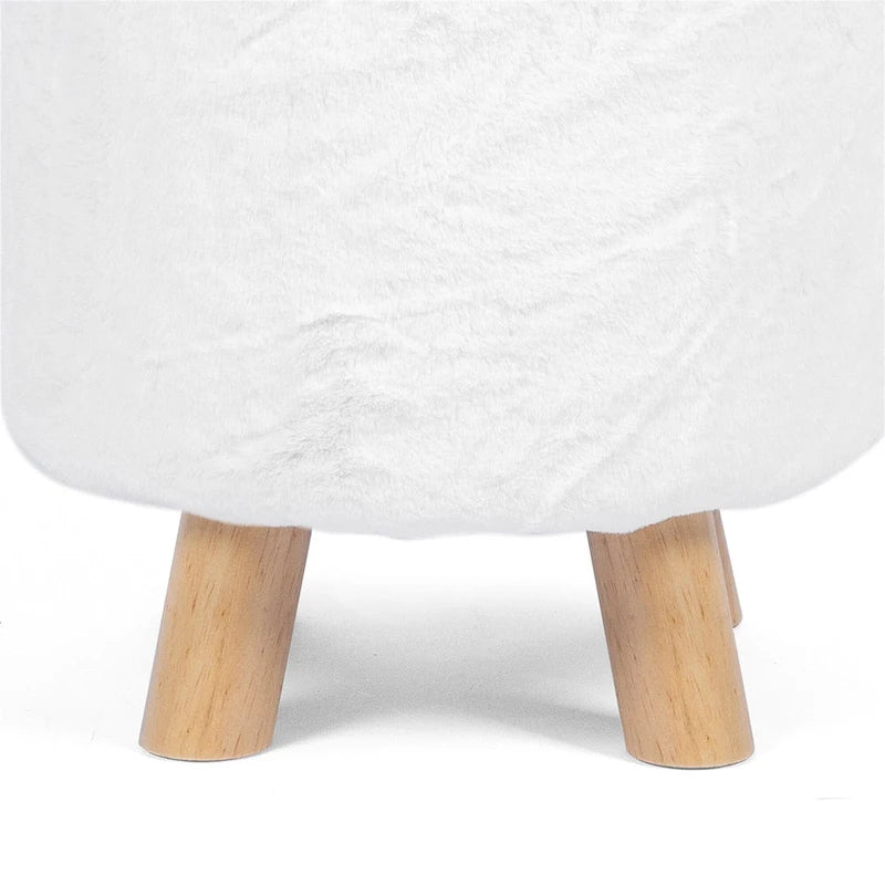White / Green Round Upholstered Ottoman, Footrest / Extra Seat, 1-Person