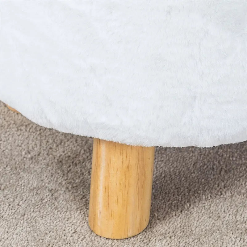 White / Green Round Upholstered Ottoman, Footrest / Extra Seat, 1-Person