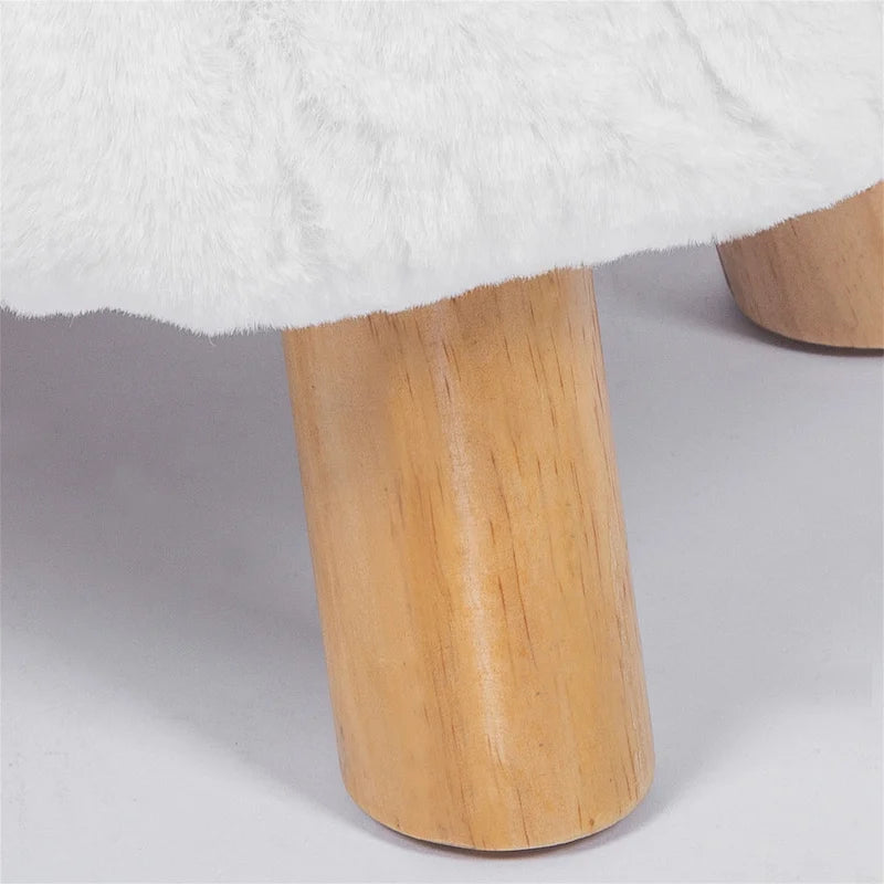 White / Green Round Upholstered Ottoman, Footrest / Extra Seat, 1-Person