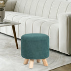 White / Green Round Upholstered Ottoman, Footrest / Extra Seat, 1-Person