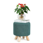 White / Green Round Upholstered Ottoman, Footrest / Extra Seat, 1-Person
