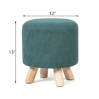 White / Green Round Upholstered Ottoman, Footrest / Extra Seat, 1-Person