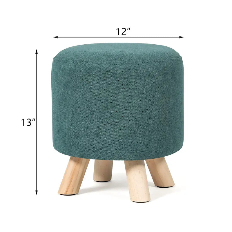 White / Green Round Upholstered Ottoman, Footrest / Extra Seat, 1-Person