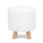 White / Green Round Upholstered Ottoman, Footrest / Extra Seat, 1-Person