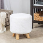 White / Green Round Upholstered Ottoman, Footrest / Extra Seat, 1-Person