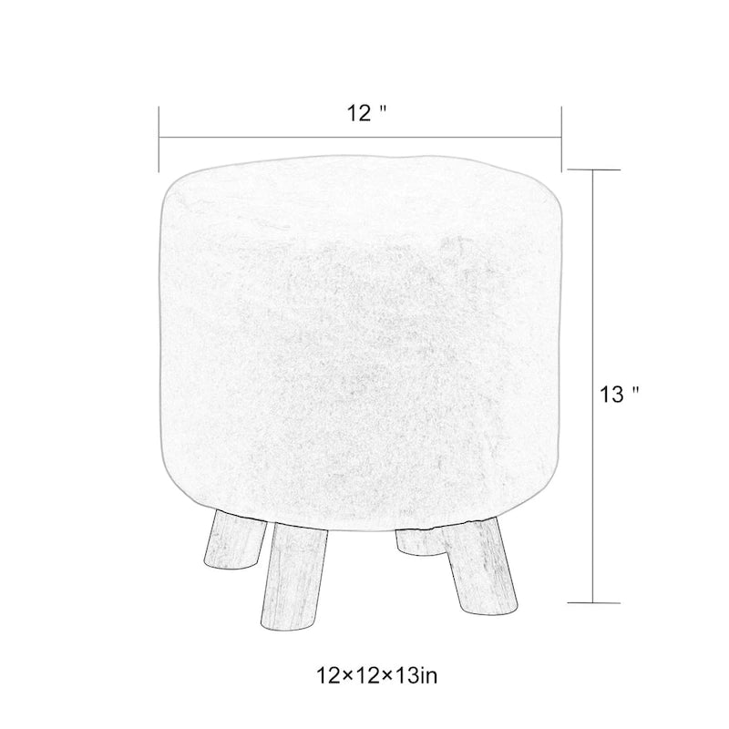 White / Green Round Upholstered Ottoman, Footrest / Extra Seat, 1-Person