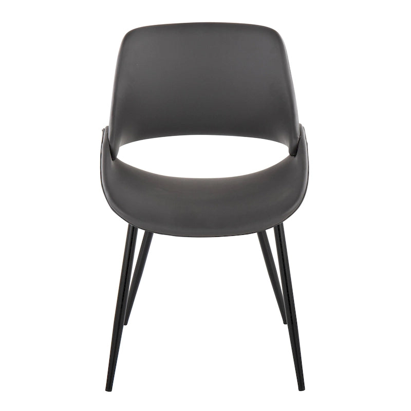 Chaise de salle à manger du milieu du siècle en similicuir gris / métal noir, lot de 2