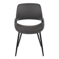 Chaise de salle à manger du milieu du siècle en similicuir gris / métal noir, lot de 2