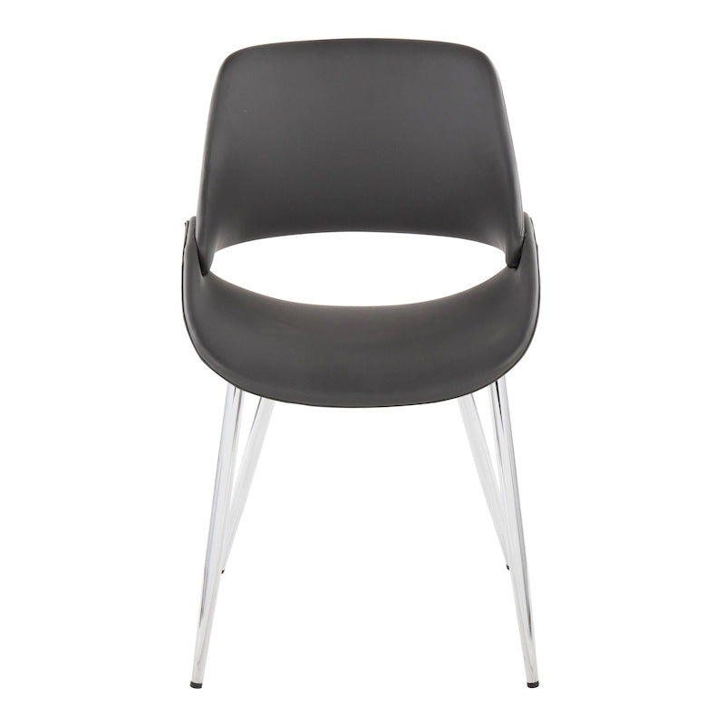 Grey Faux Leather / Black Metal Mid-Century Dining Chair, Set of 2