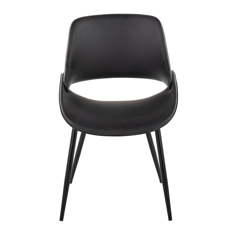 Grey Faux Leather / Black Metal Mid-Century Dining Chair, Set of 2