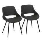 Chaise de salle à manger du milieu du siècle en similicuir gris / métal noir, lot de 2