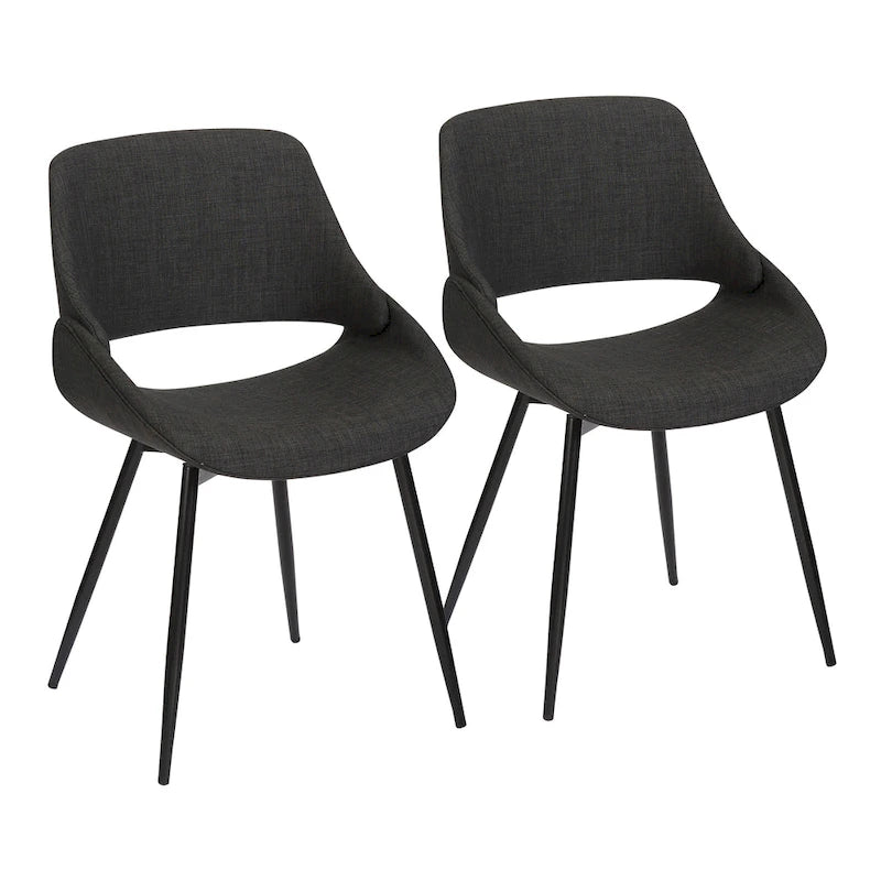 Chaise de salle à manger du milieu du siècle en similicuir gris / métal noir, lot de 2