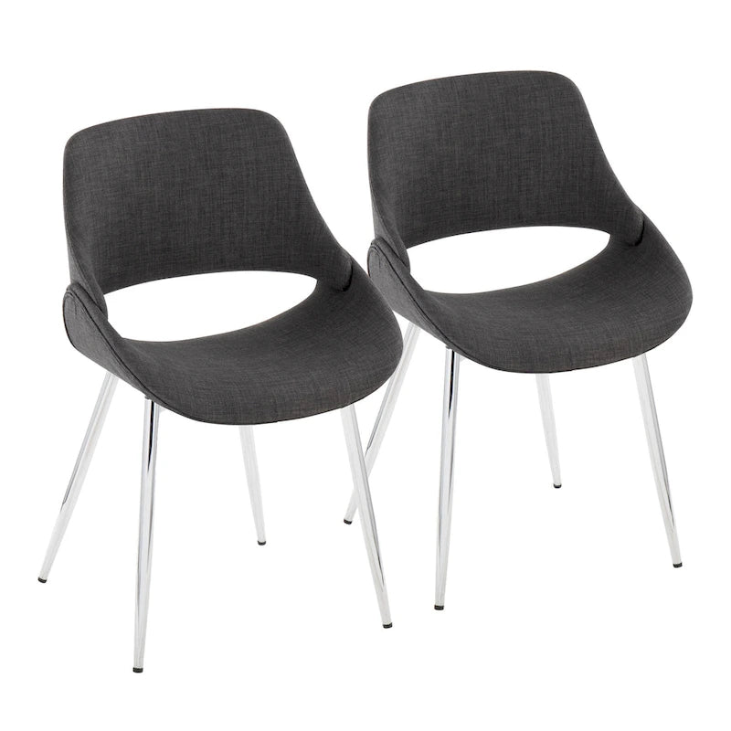 Chaise de salle à manger du milieu du siècle en similicuir gris / métal noir, lot de 2