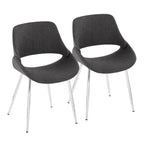 Chaise de salle à manger du milieu du siècle en similicuir gris / métal noir, lot de 2
