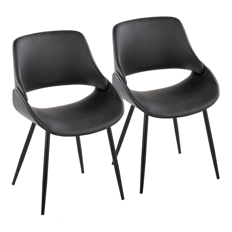 Chaise de salle à manger du milieu du siècle en similicuir gris / métal noir, lot de 2