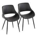 Chaise de salle à manger du milieu du siècle en similicuir gris / métal noir, lot de 2