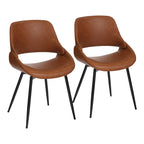 Chaise de salle à manger du milieu du siècle en similicuir gris / métal noir, lot de 2
