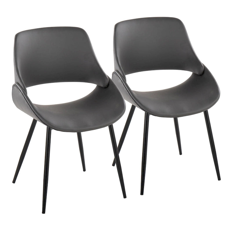 Chaise de salle à manger du milieu du siècle en similicuir gris / métal noir, lot de 2