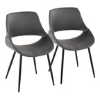 Chaise de salle à manger du milieu du siècle en similicuir gris / métal noir, lot de 2