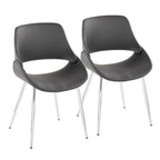 Chaise de salle à manger du milieu du siècle en similicuir gris / métal noir, lot de 2