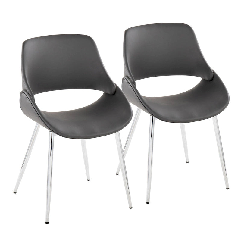 Chaise de salle à manger du milieu du siècle en similicuir gris / métal noir, lot de 2