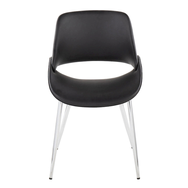 Chaise de salle à manger du milieu du siècle en similicuir gris / métal noir, lot de 2