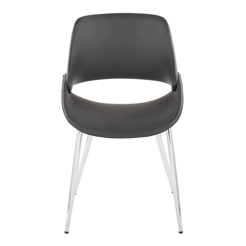 Chaise de salle à manger du milieu du siècle en similicuir gris / métal noir, lot de 2